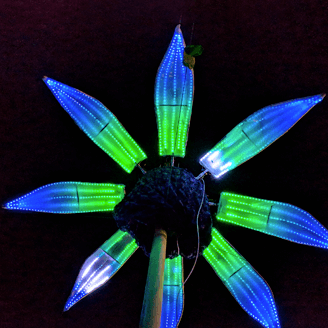 Interactive light sculpture with 8 LED Leaves